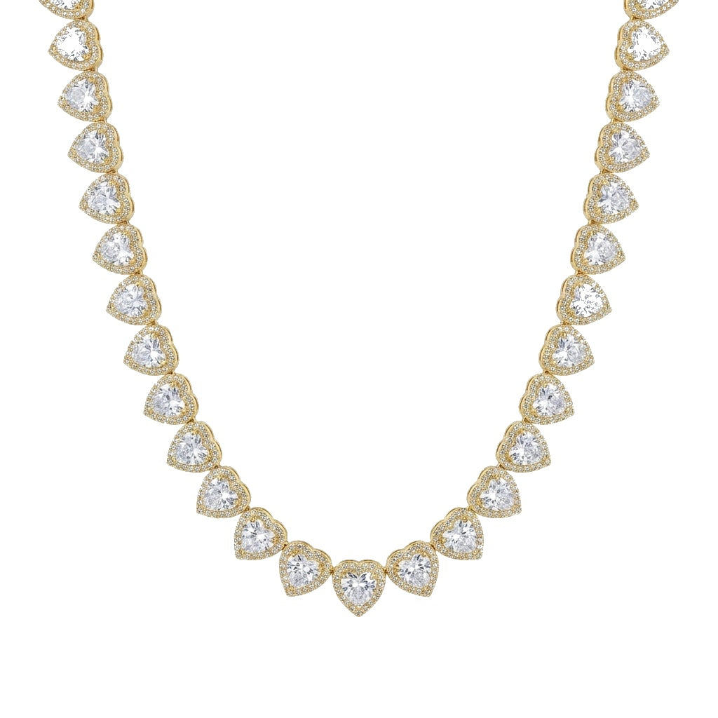 10mm Heart Tennis Chain Gold