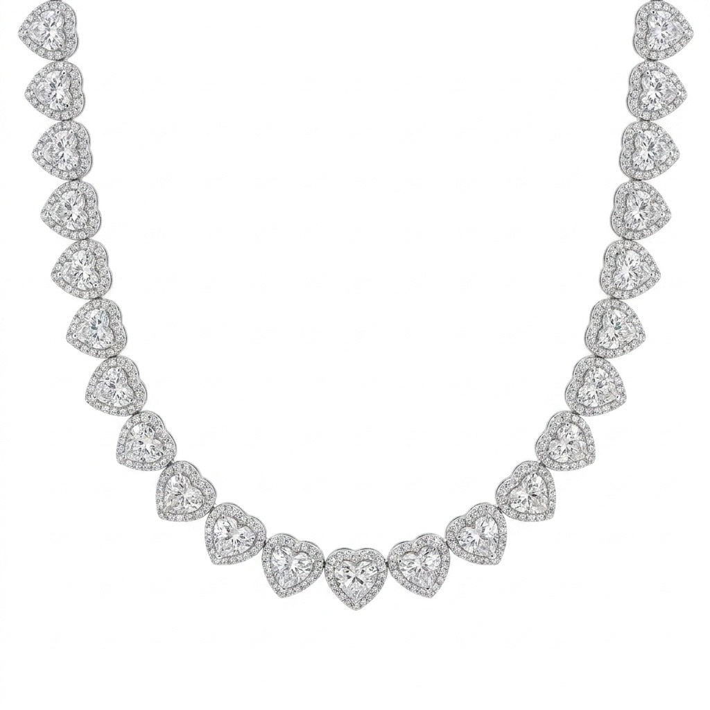 10mm Heart Tennis Chain in 14K white gold - MONTIER