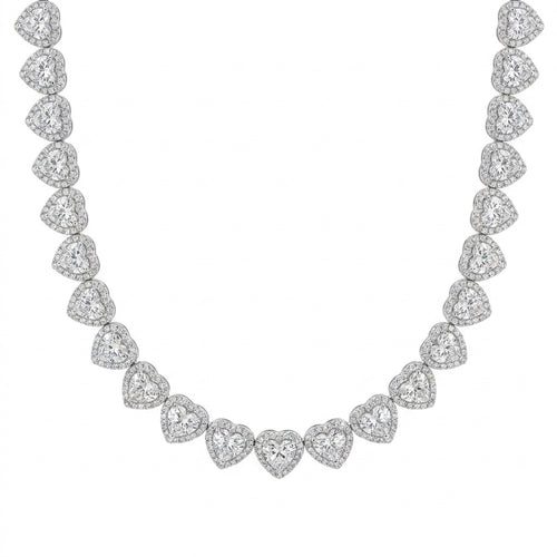 10mm Heart Tennis Chain in 14K white gold - MONTIER