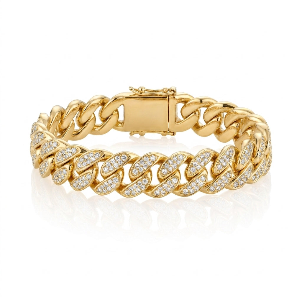 12mm Iced Cuban Bracelet Gold