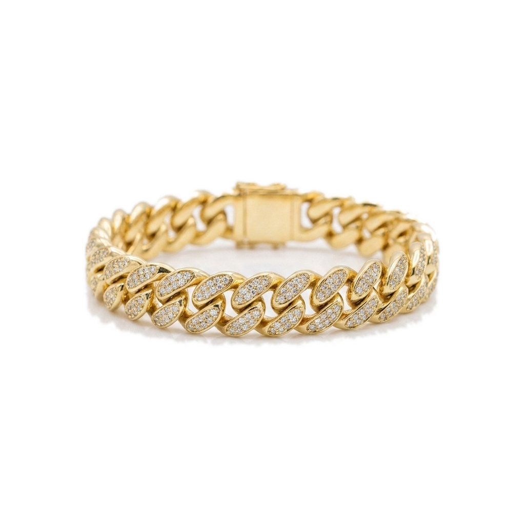 12mm Iced Cuban Bracelet Gold
