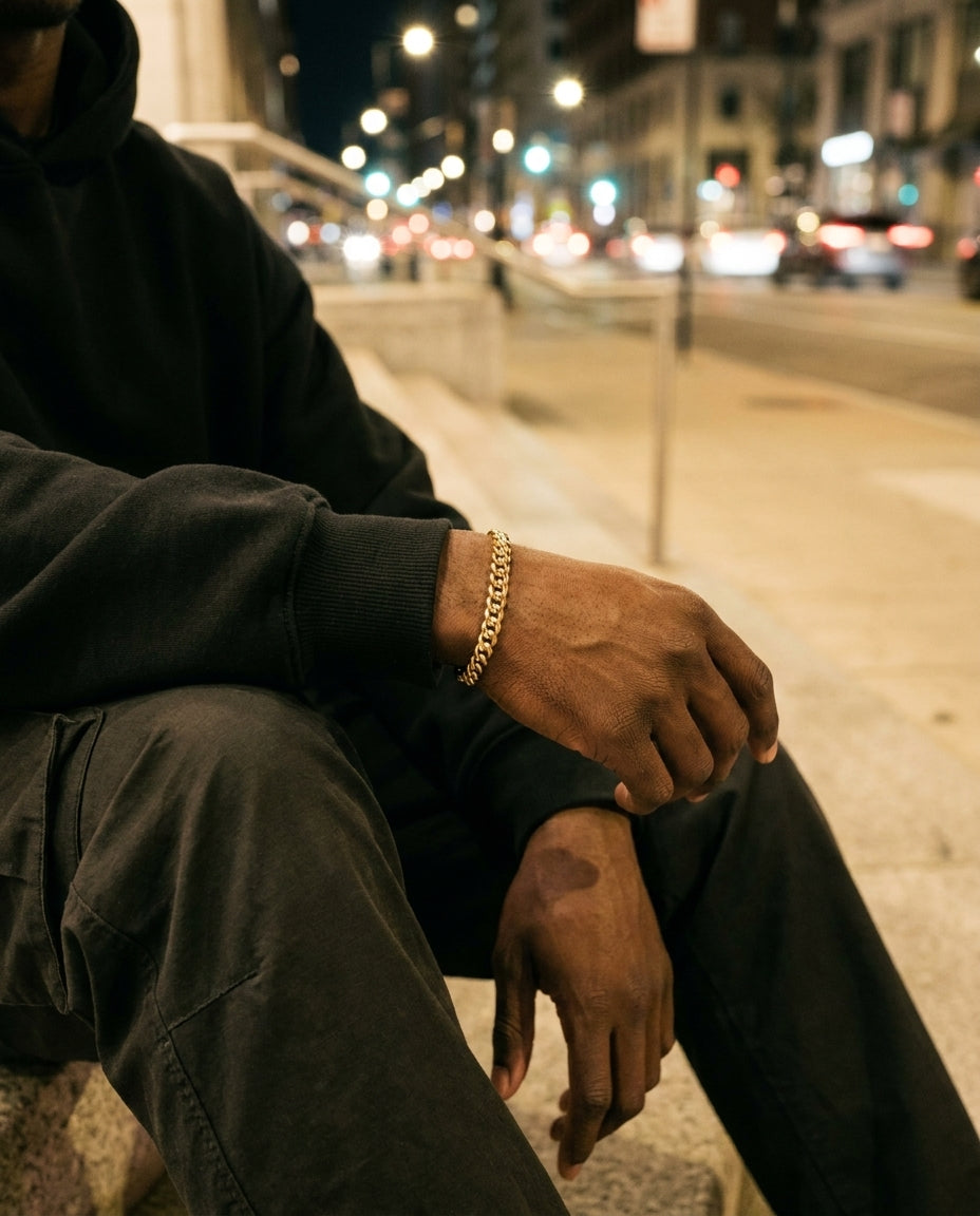 6mm Cuban Link Bracelet Gold - worn