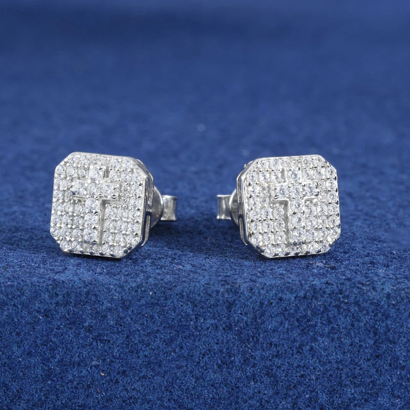 Iced Out Cross Stud Earrings