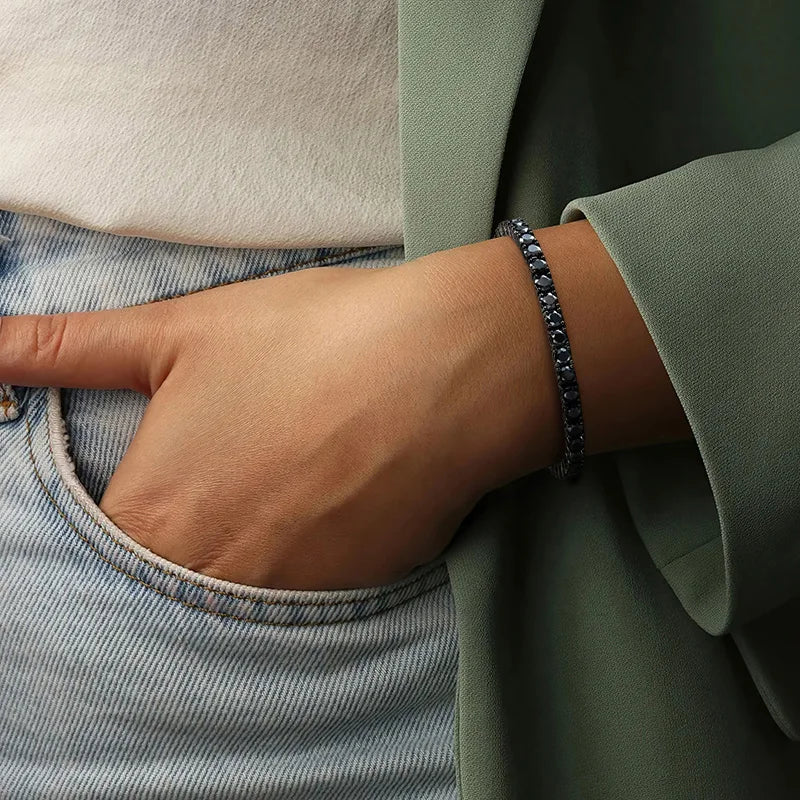 Black Moissanite Tennis Bracelet 14K Gold (All Sizes)