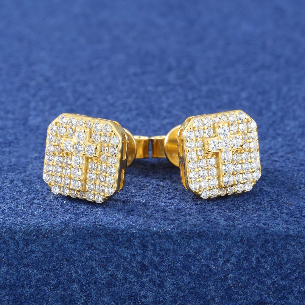 Iced Out Cross Stud Earrings