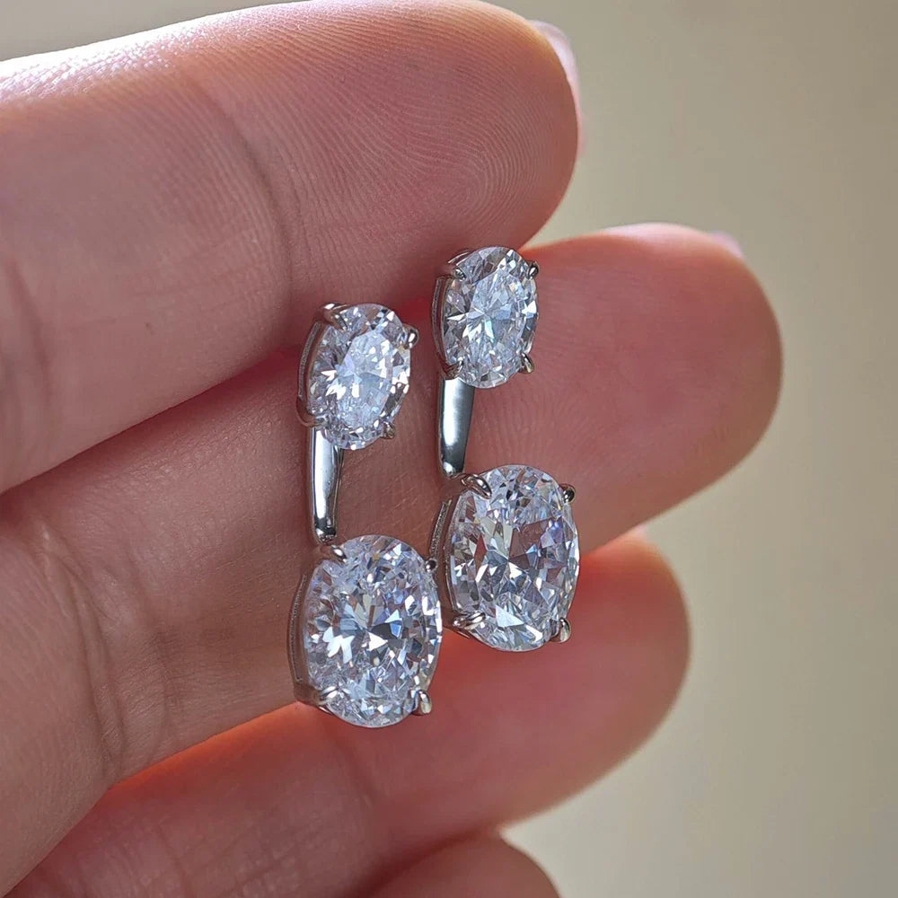 Dual Oval Moissanite Drop Earrings