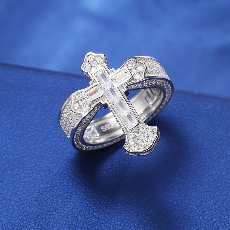 Moissanite Cross Ring - 14K Gold - MONTIÈR moissanite jewelry