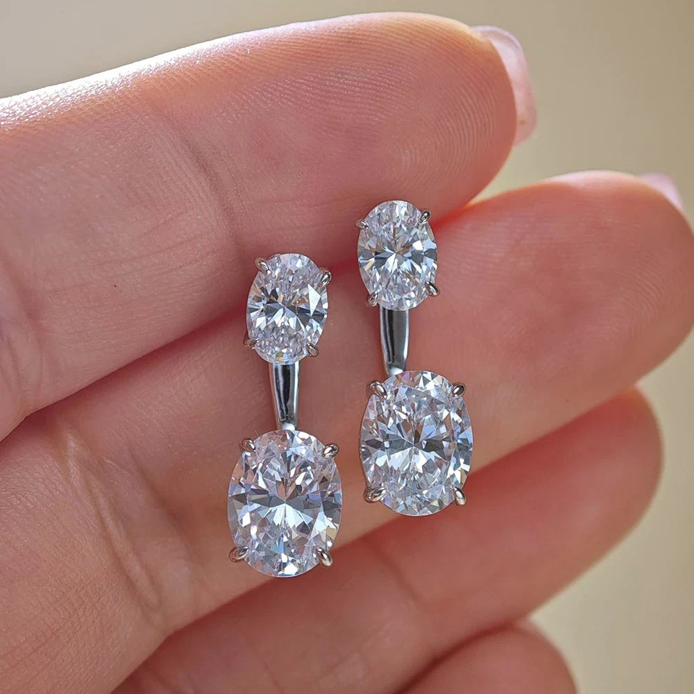 Dual Oval Moissanite Drop Earrings