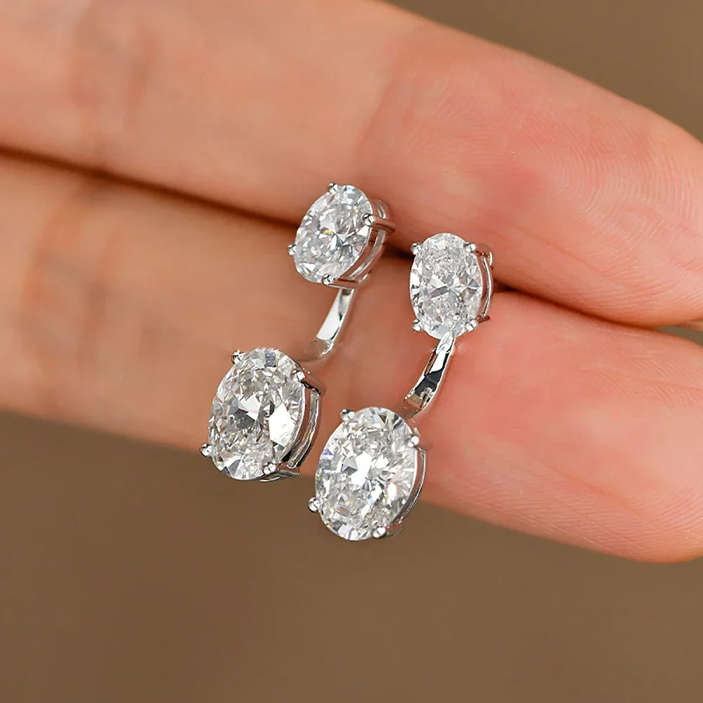 Dual Oval Moissanite Drop Earrings