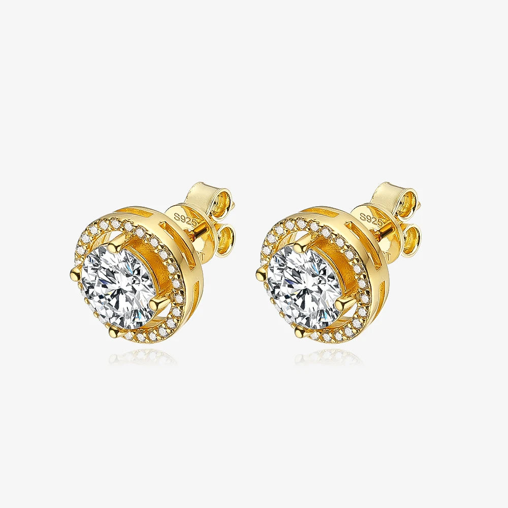 Moissanite Stud Earrings 14K Gold PVD