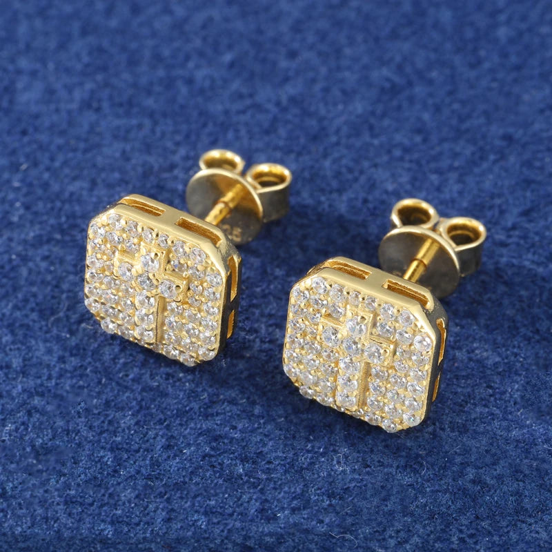 Iced Out Cross Stud Earrings