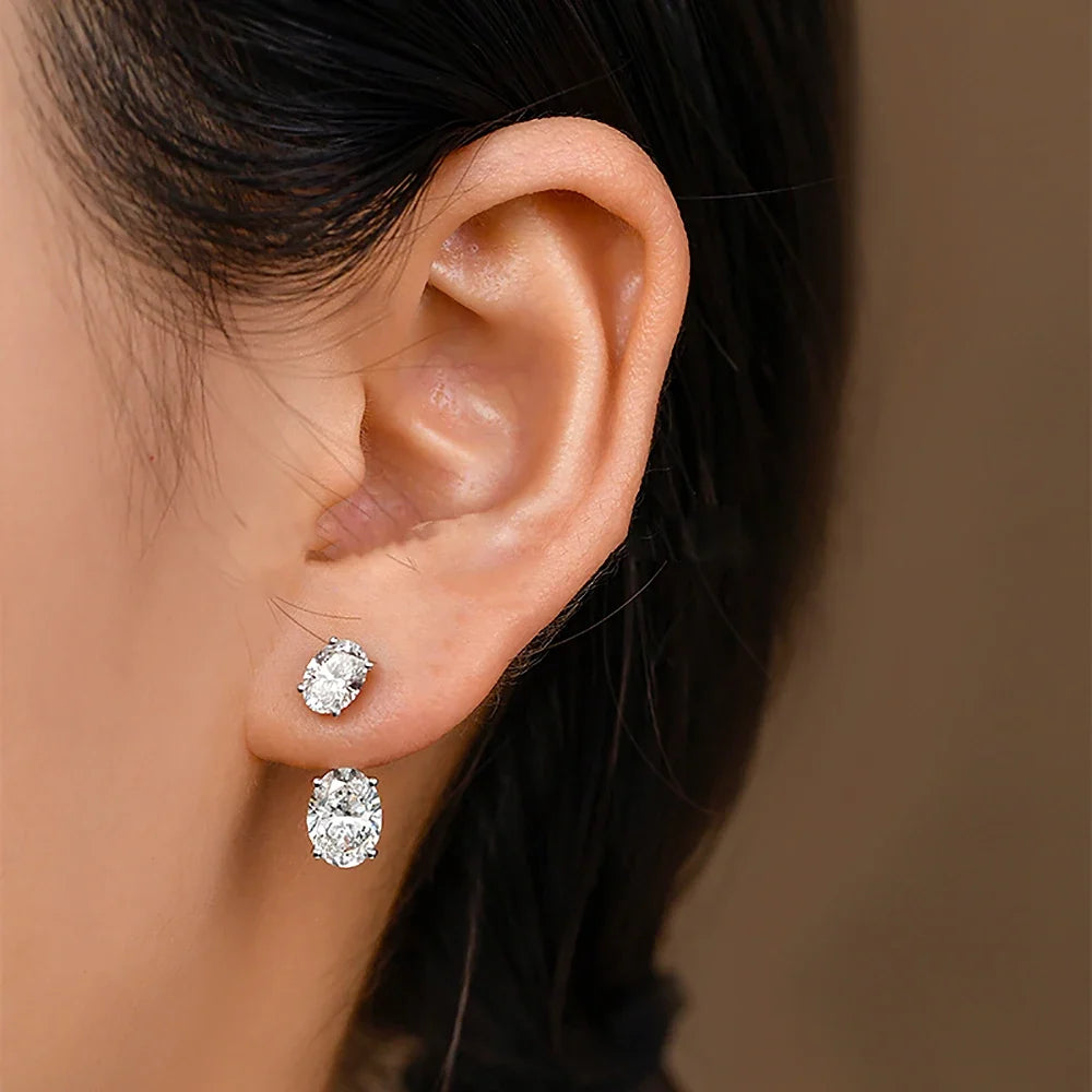 Dual Oval Moissanite Drop Earrings