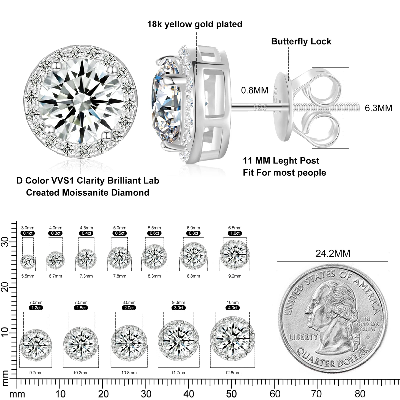 VVS Moissanite Royal Earrings (ALL SIZES)