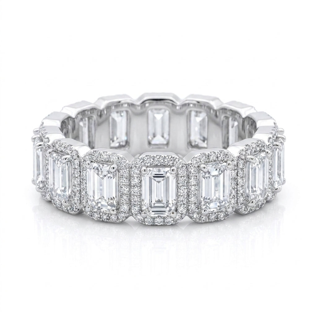 Emerald Band Ring Silver