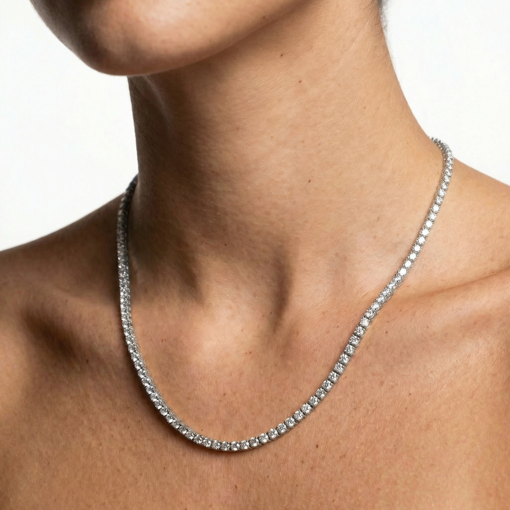 Aura Tennis Necklace 3MM - 14K White Gold