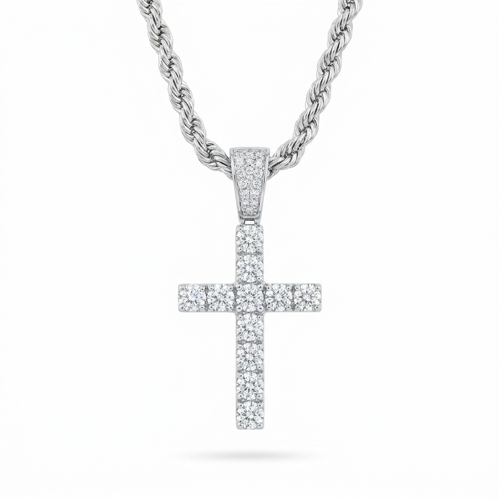 VVS Cross Pendant Chain 14K Gold
