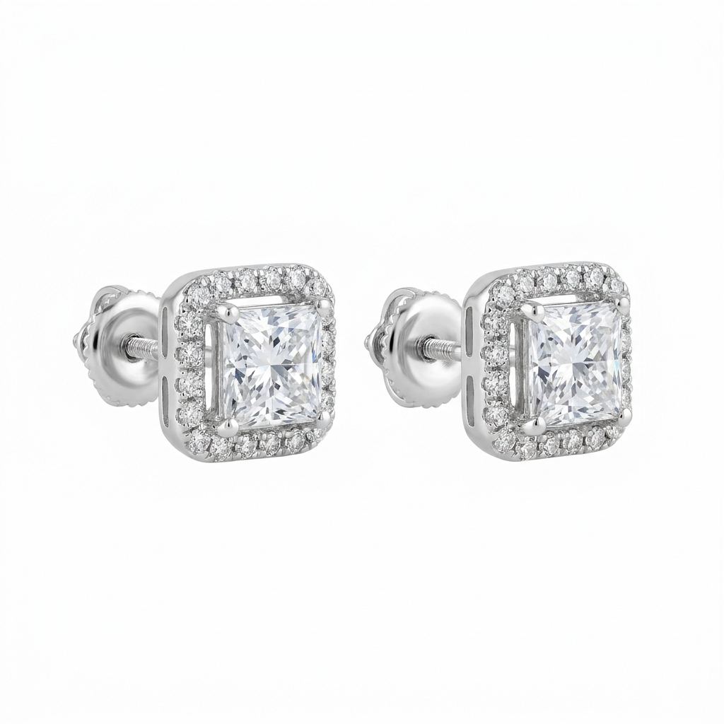 Moissanite Square Stud Earrings 14K Gold - 14K Gold - MONTIÈR moissanite jewelry