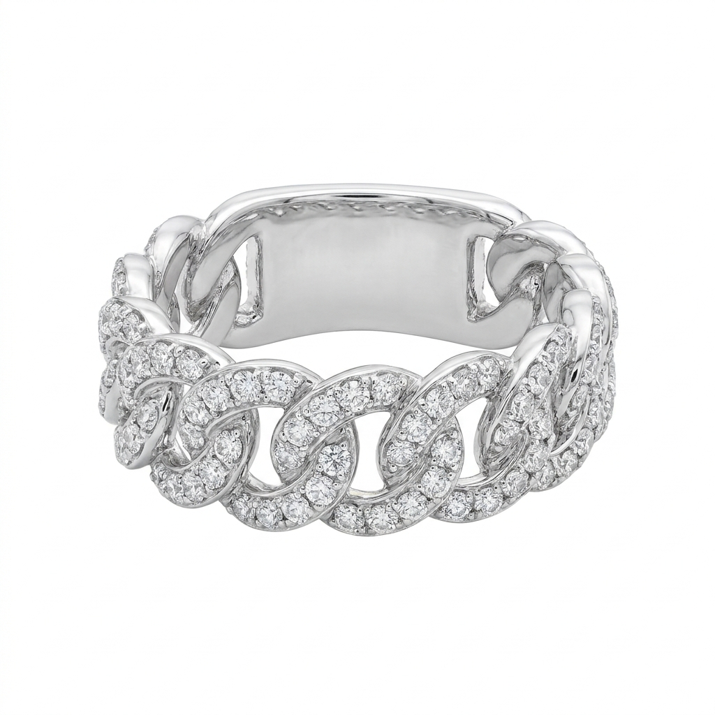 Moissanite Cuban Link Ring 14K Gold