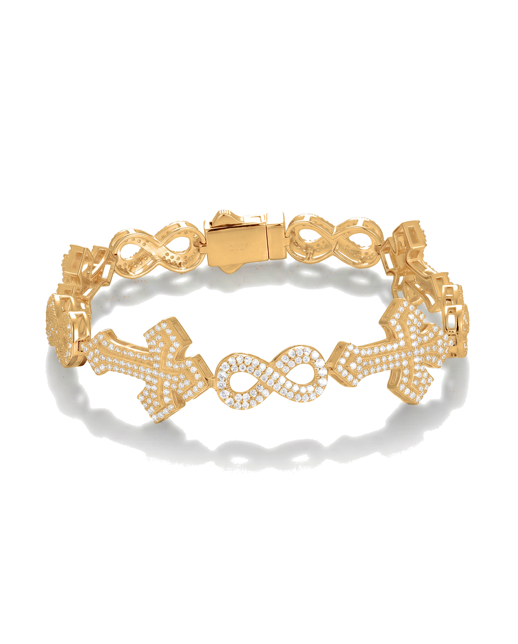 Moissanite Iced Out Infinity Cross Cuban Bracelet - 14K Gold - MONTIÈR moissanite jewelry