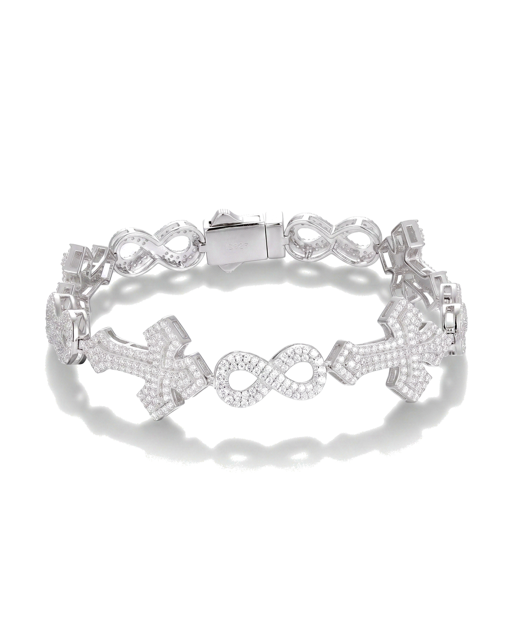 Moissanite Iced Out Infinity Cross Cuban Bracelet - 14K Gold - MONTIÈR moissanite jewelry