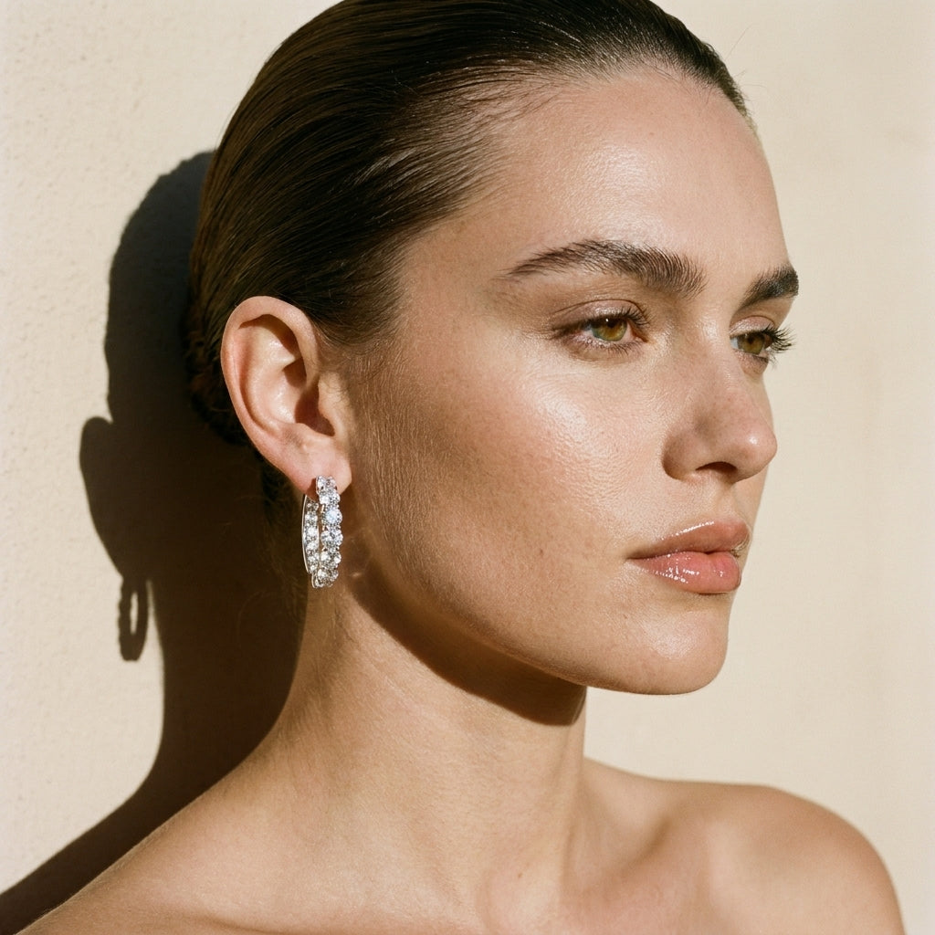 Moissanite Hoop Earrings 14K Gold