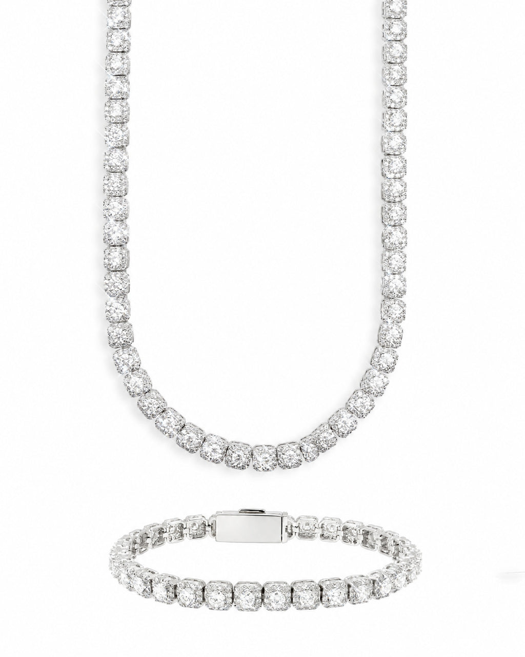 6MM Clustered Tennis Chain & Bracelet Set, 14K Gold Plated by Montièr
