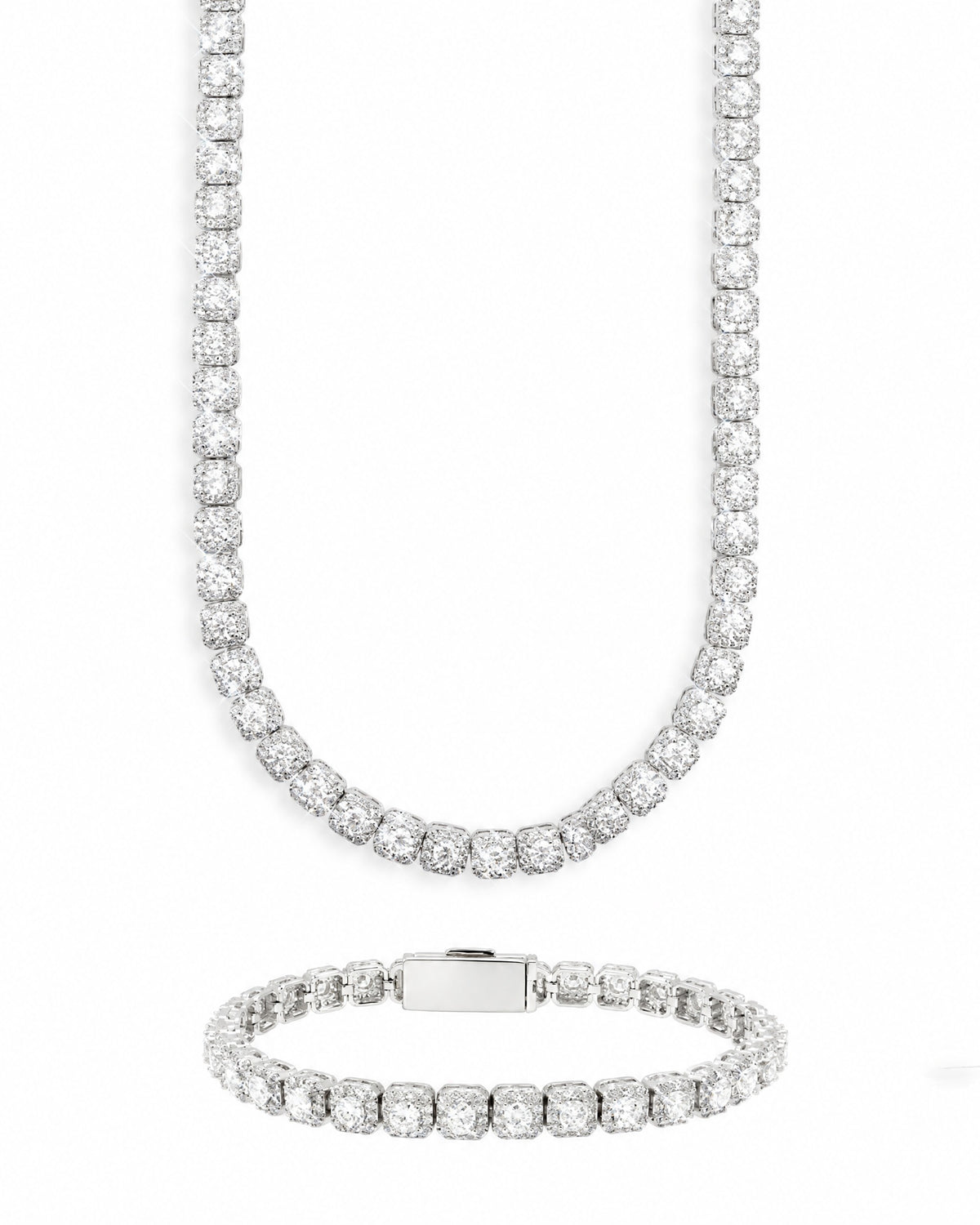 6MM Clustered Tennis Chain & Bracelet Set, 14K Gold Plated by Montièr