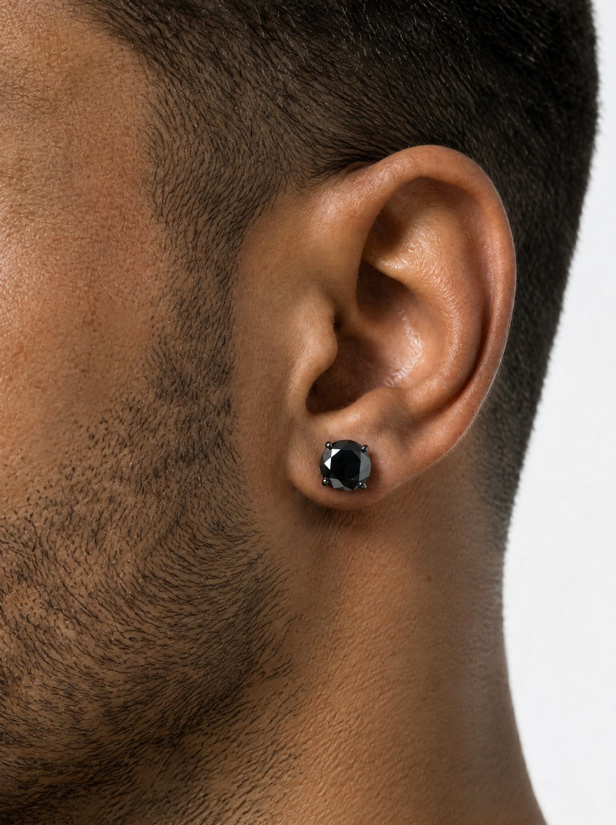 7MM Black Iced Out Stud Earrings - view 2