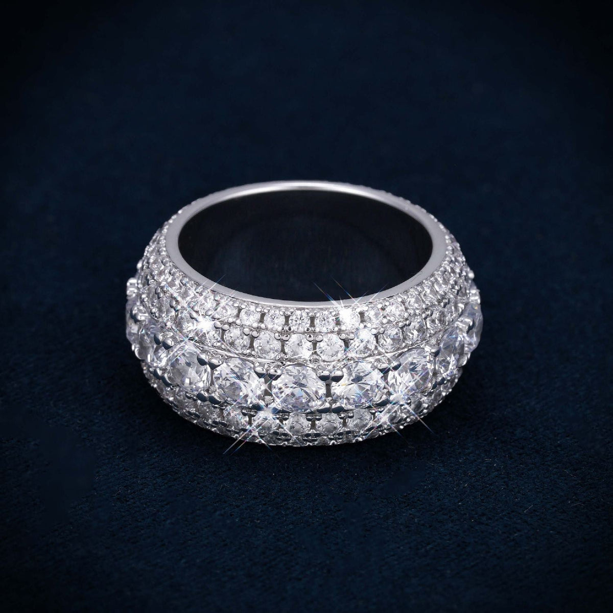 Iced Out 5-Layer Band Ring, 14K Gold Plated - view 4