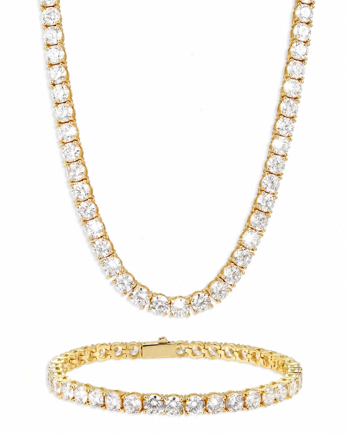 5MM Tennis Chain & Bracelet Set, 14K Gold Plated - view 2
