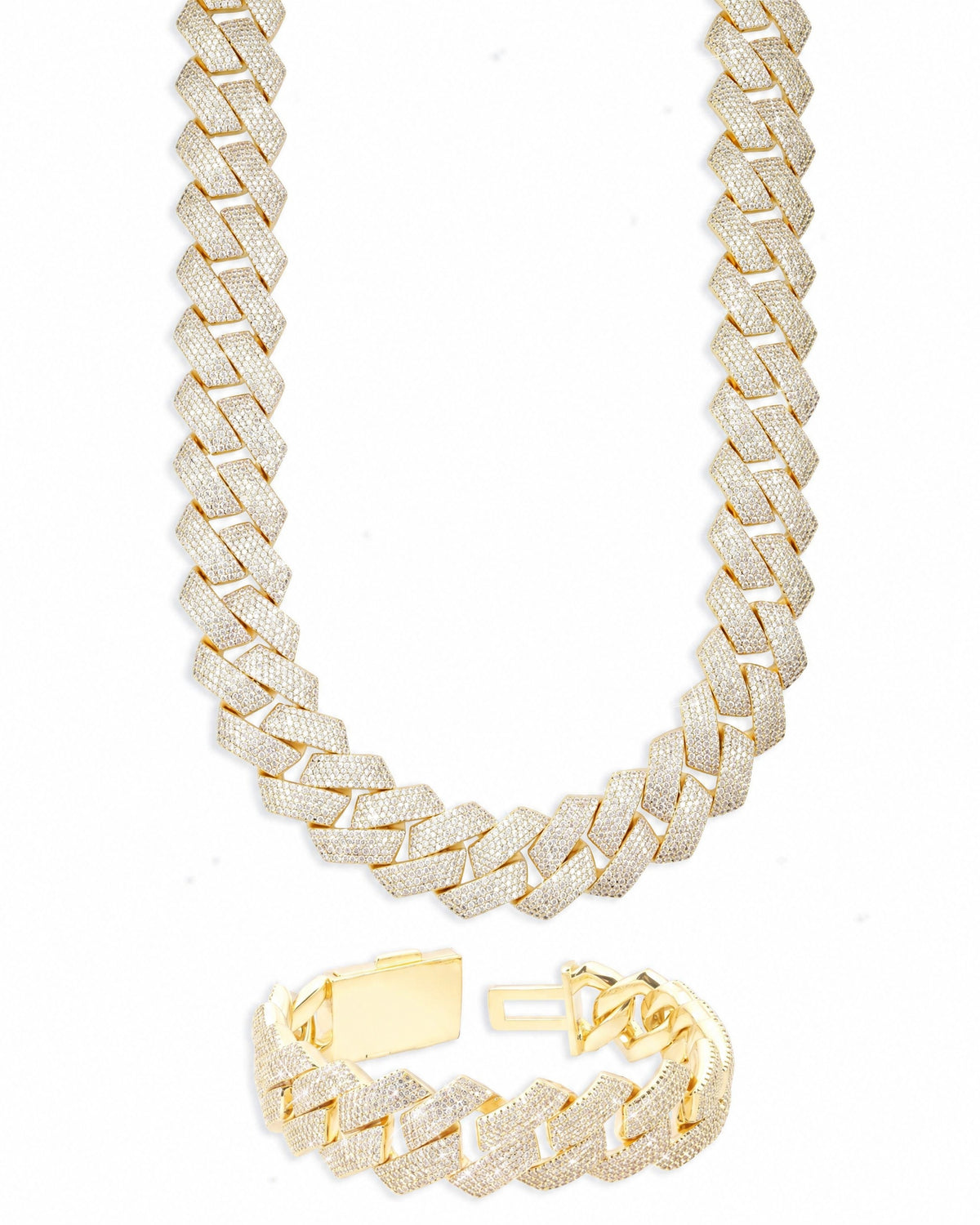 20MM Cuban Link Chain & Bracelet Set, 14K Gold Plated - view 2
