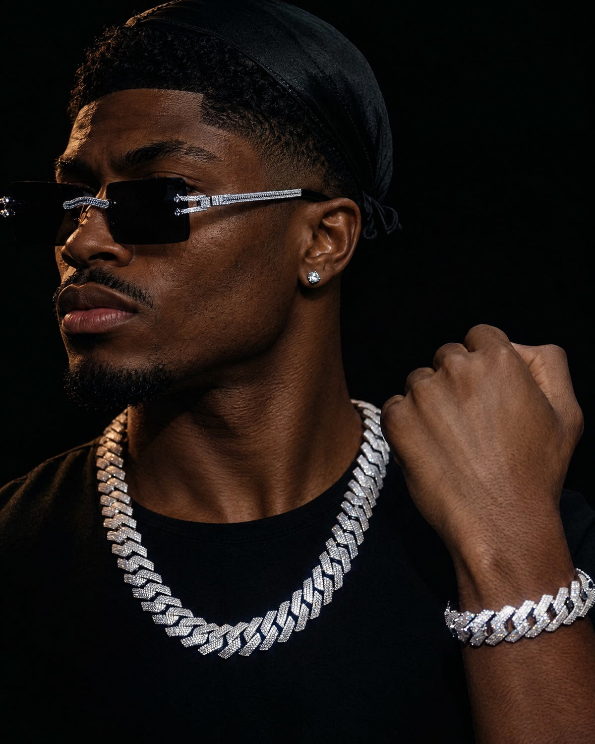 20MM Cuban Link Chain & Bracelet Set, 14K Gold Plated - view 4