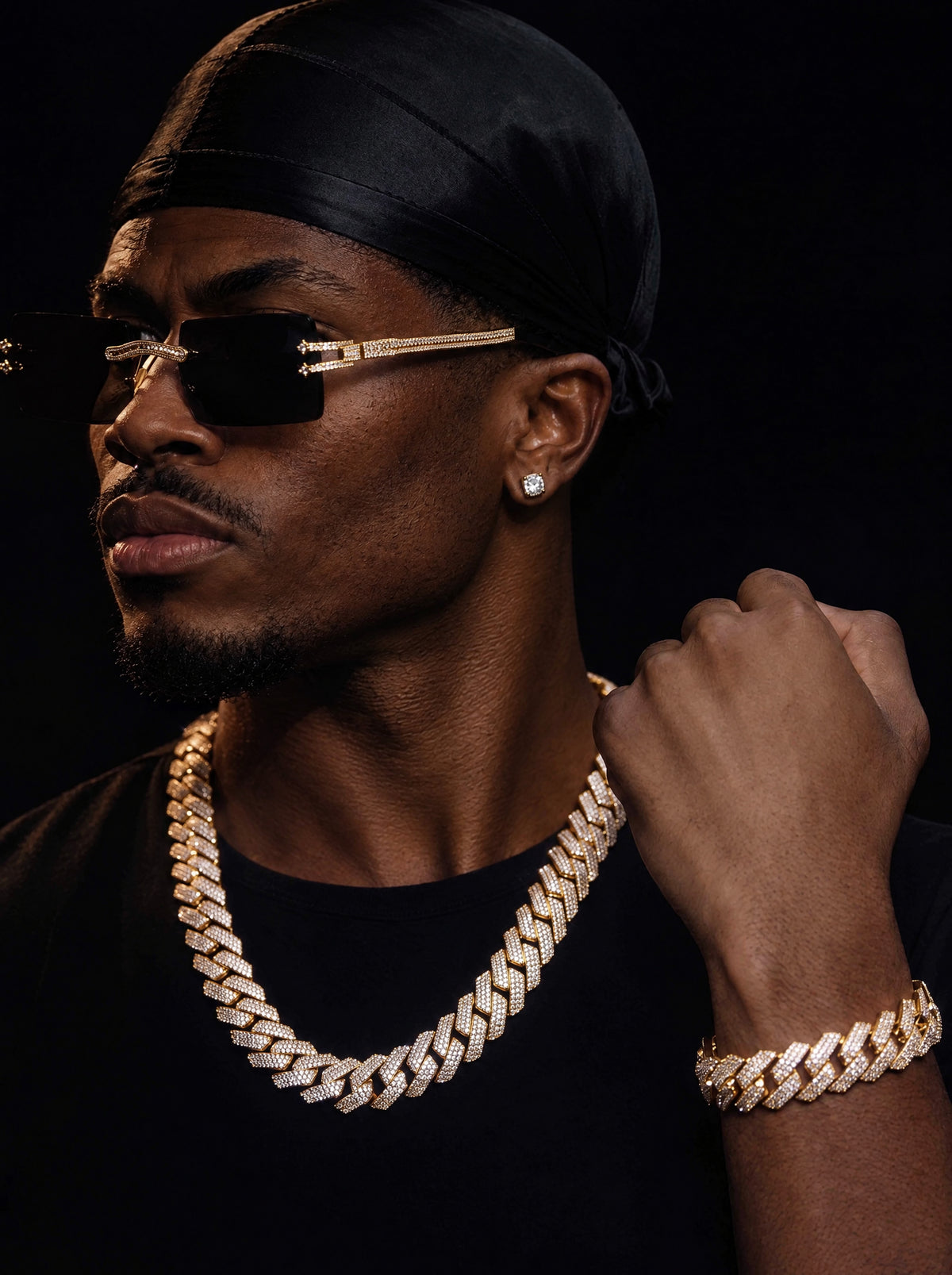 20MM Cuban Link Chain & Bracelet Set, 14K Gold Plated - view 11
