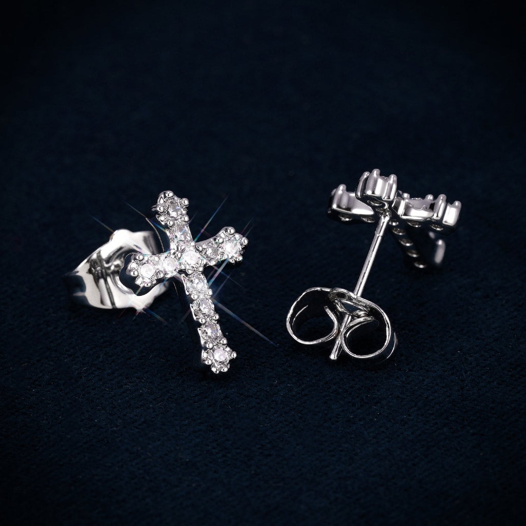 Cross Stud Earrings, 14K Gold Plated - view 4
