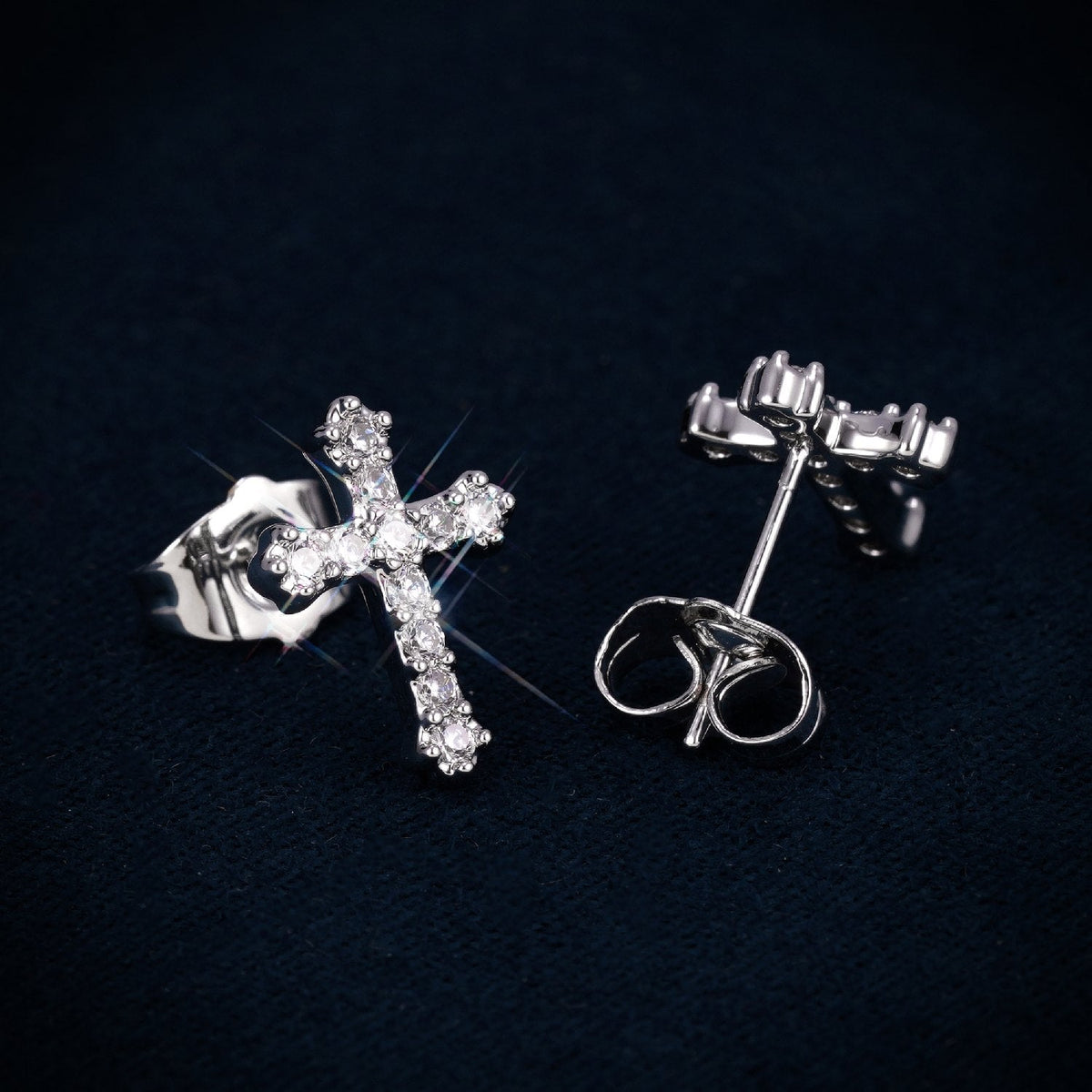 Cross Stud Earrings, 14K Gold Plated - view 4