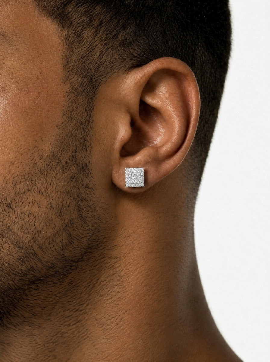 7MM Square Pointed Stud Earrings, 14K Gold Plated - view 2