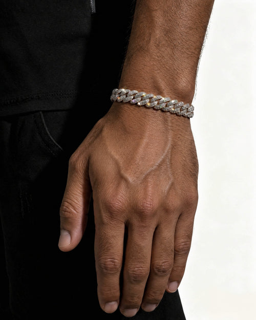 10MM Miami Cuban Link Bracelet Gold Plated Moissanite Wrist Lifestyle Shot