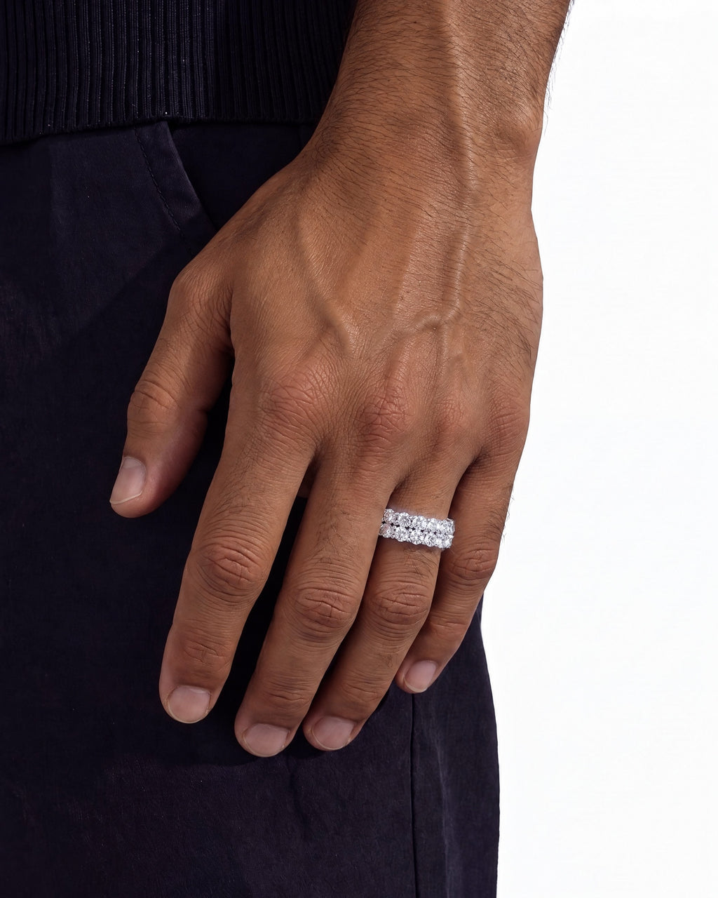 2-Row Iced Band Ring, 14K Gold Plated - view 2