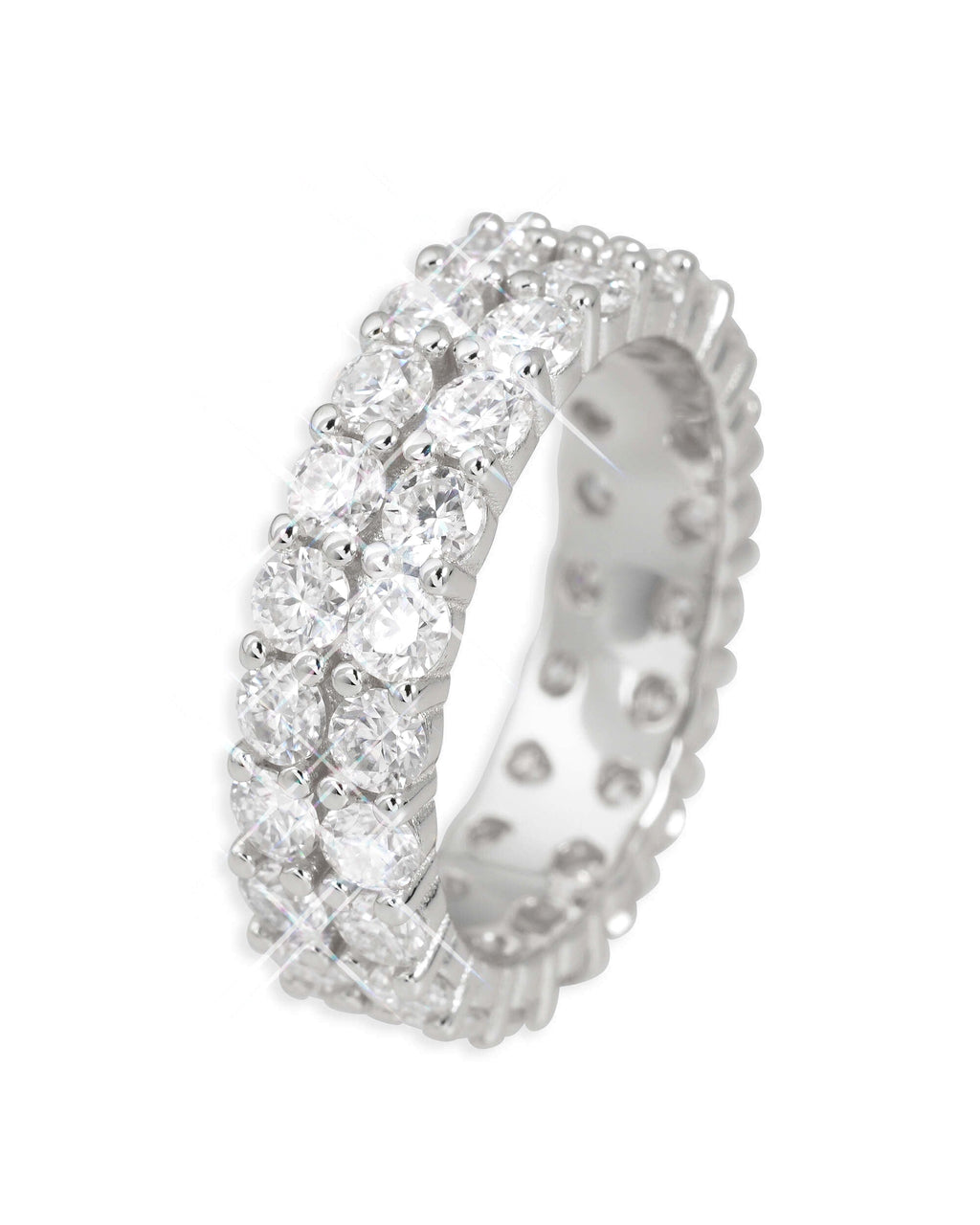 2-Row Iced Band Ring, 14K Gold Plated - view 3