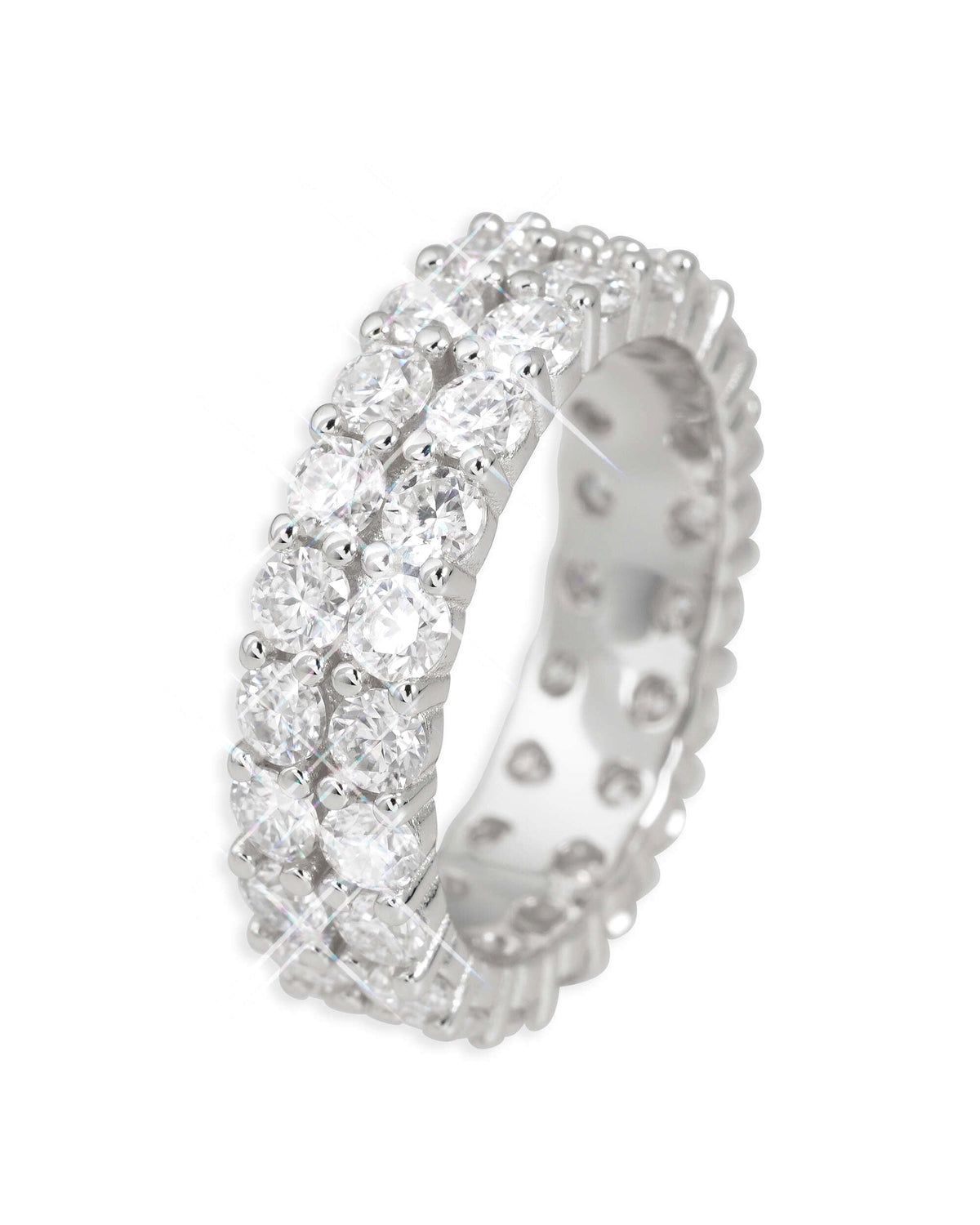 2-Row Iced Band Ring, 14K Gold Plated - view 3