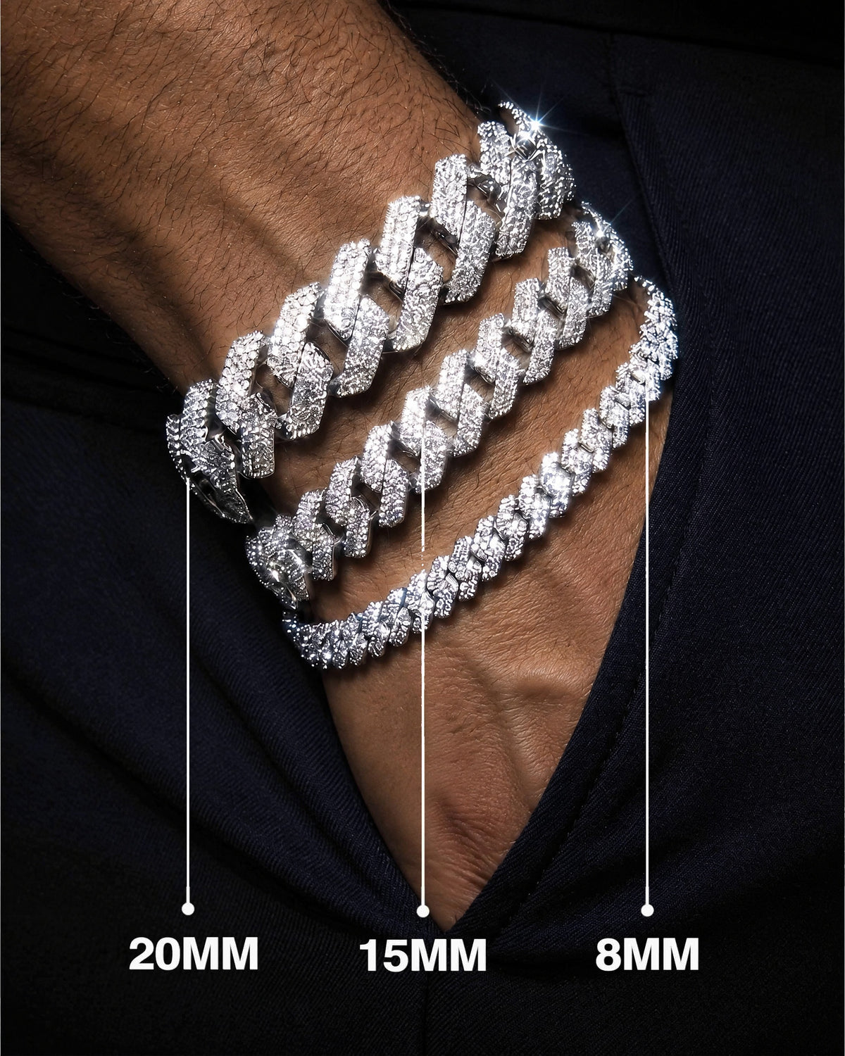 Cuban Link Bracelet 14K Gold Plated Moissanite VVS - Front View
