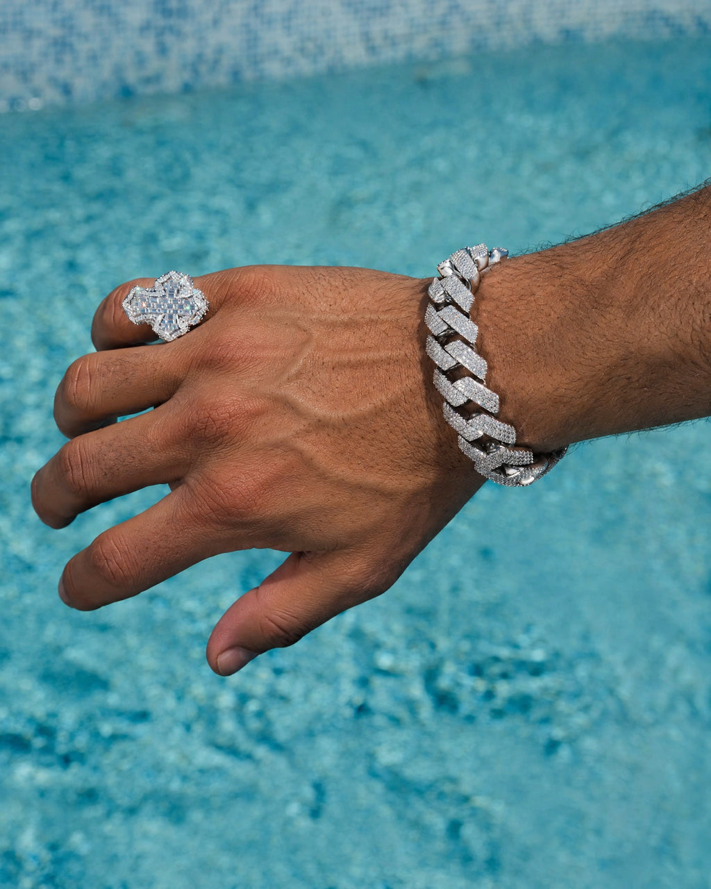 Cuban Link Bracelet 14K Gold Plated Moissanite VVS - Worn on Wrist