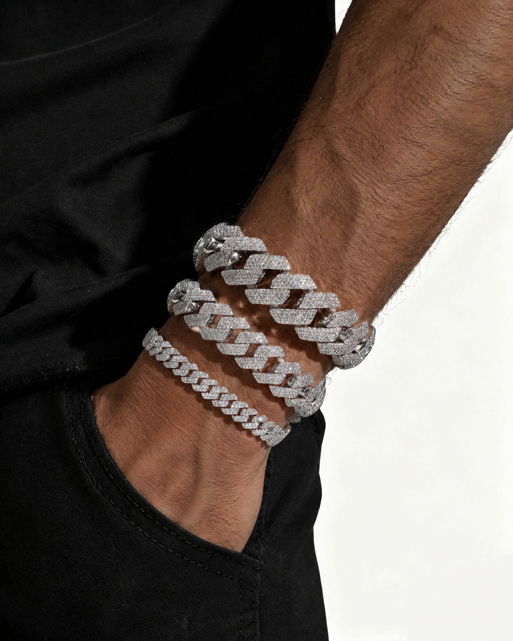 Cuban Link Bracelet 14K Gold Plated Moissanite VVS - Side View