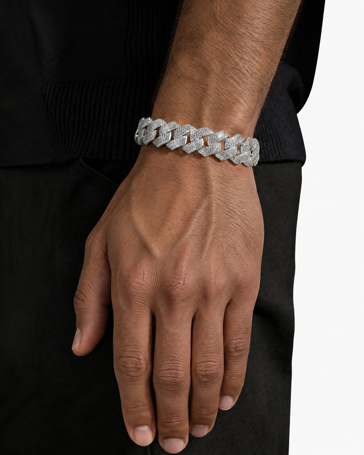 Cuban Link Bracelet 14K Gold Plated Moissanite VVS - Worn on Wrist