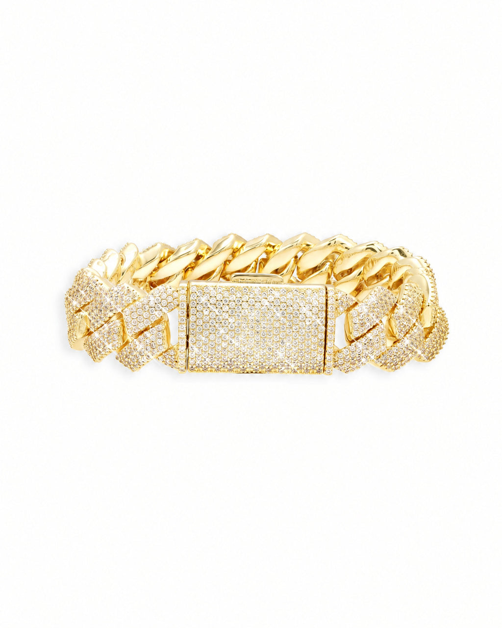 Cuban Link Bracelet 14K Gold Plated Moissanite VVS - Front View