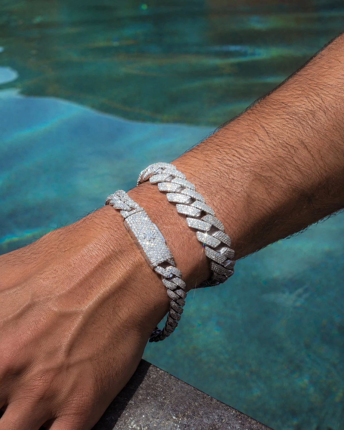 Cuban Link Bracelet 14K Gold Plated Moissanite VVS - Worn on Wrist