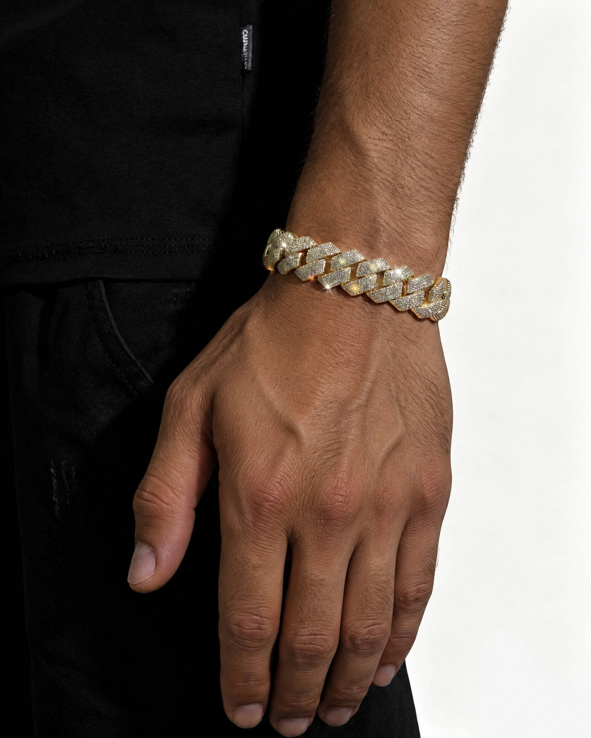 Cuban Link Bracelet 14K Gold Plated Moissanite VVS - Side View