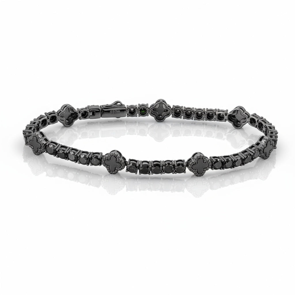 Midnight Black Moissanite Clover Bracelet