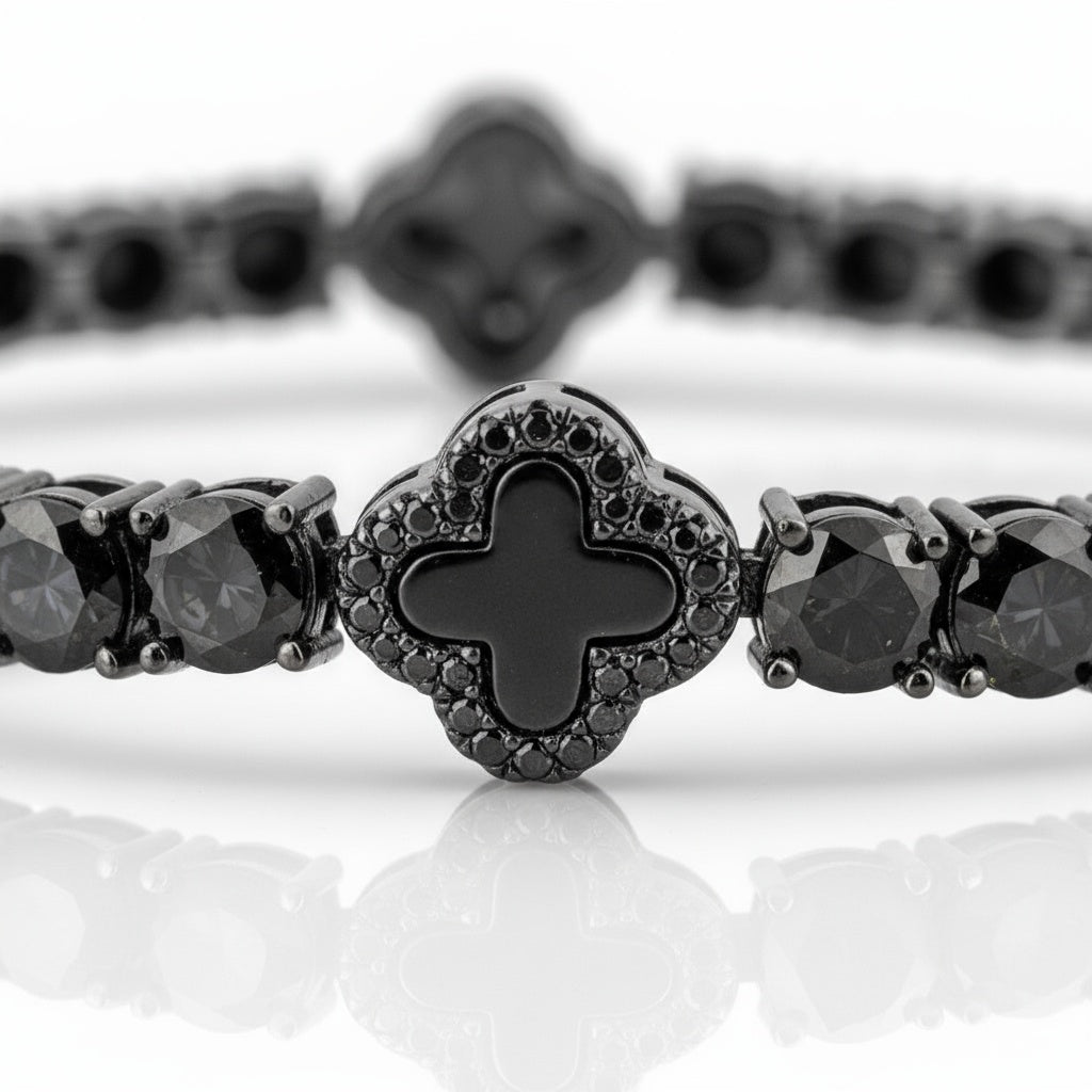 Midnight Black Moissanite Clover Bracelet