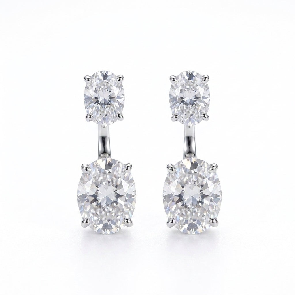Dual Oval Moissanite Drop Earrings